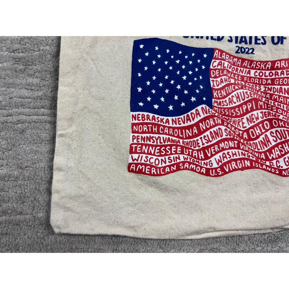 Old Navy Tote Bag Unisex OS Cream 2022 Flag Print Canvas United States of All - Picture 3 of 10